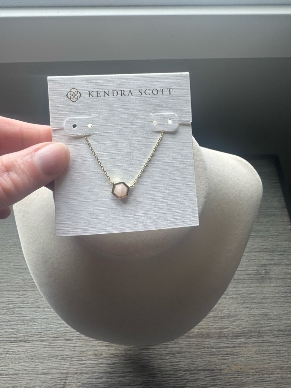 Kendra Scott Gold Necklace with Pink Hexagon Pendant